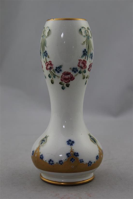 A William Moorcroft 18th century pattern double gourd shaped vase, early 20th century, 17.5cm., rim chip